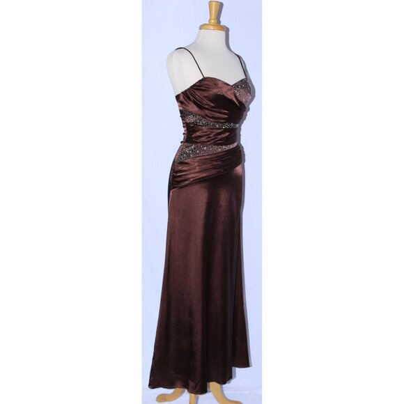 Cindy #1075 Stretch Satin Vintage Formal Evening Gown-Size S-Chocolate Brown-NEW - Picture 3 of 5